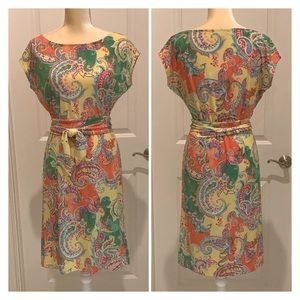 LAUREN Bright Paisley Boat Neck Cap Sleeve Shift M